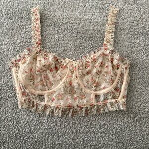Free People Floral Lace Bralette - Cream and Pink